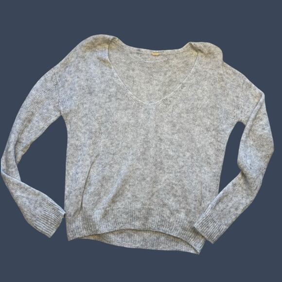 Free People Gossamer V-Neck Alpaca Wool Gray Sweater Oversized Medium - Picture 9 of 13